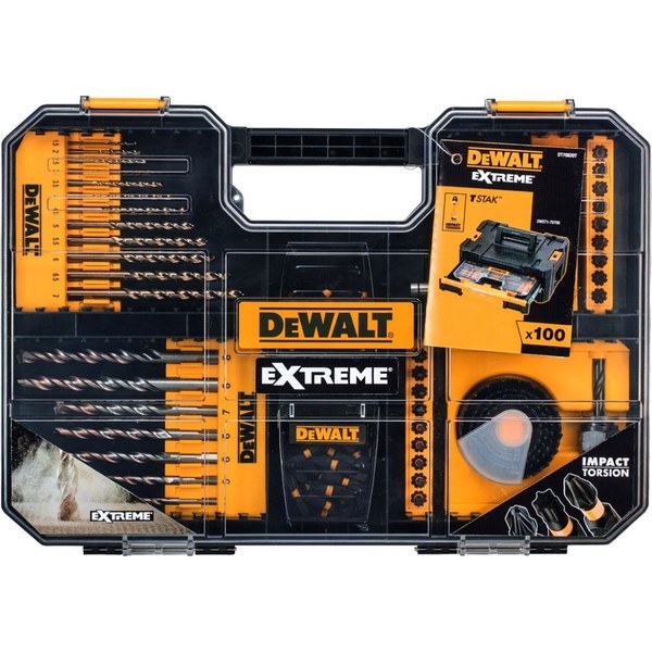 DeWalt DT70620T-QZ Extreme Impact Torsion 100 шт — набор 100 предметов (биты + свёрла + головки + коронки)